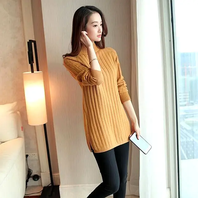 Women Pink Knit Half-Turtleneck Sweater Dress — feature 14
