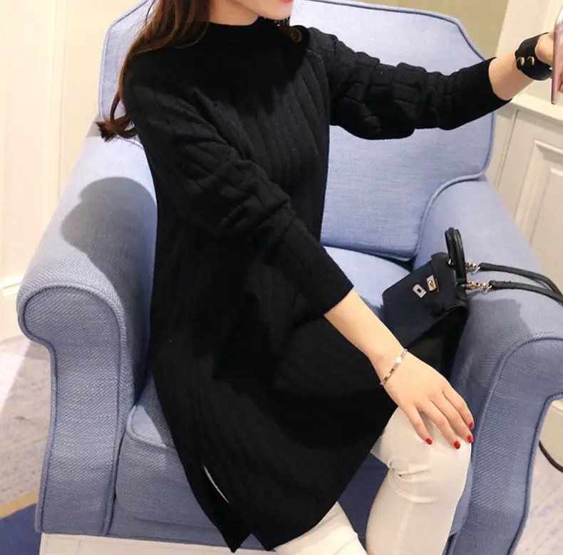 Women Pink Knit Half-Turtleneck Sweater Dress — feature 9