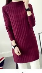 Women Pink Knit Half-Turtleneck Sweater Dress