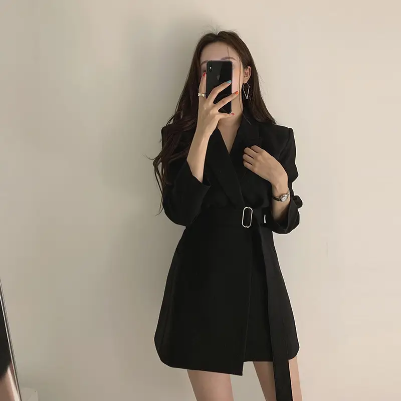 Korean Version 2026 Ins-Style Black Belted Blazer for Women - Image 13