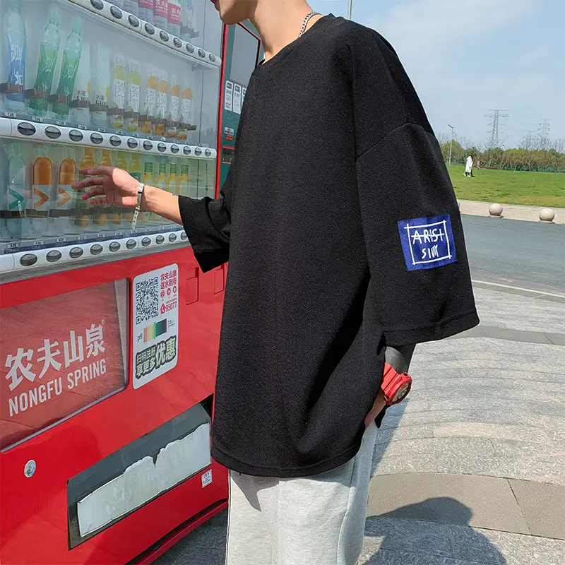 Men Black Long Sleeve T-Shirt with Patch - Image 7