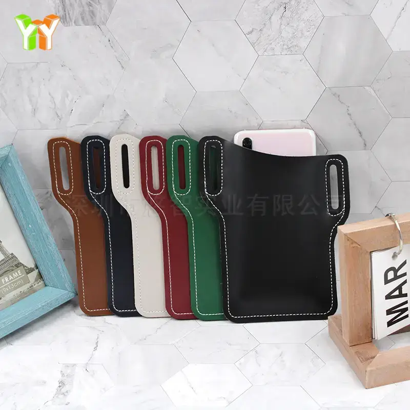 Brown PU Leather Mobile Phone Waist Bag with Stitching