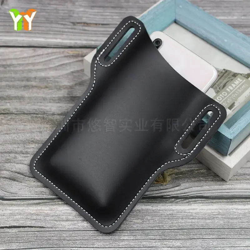 Brown PU Leather Mobile Phone Waist Bag with Stitching