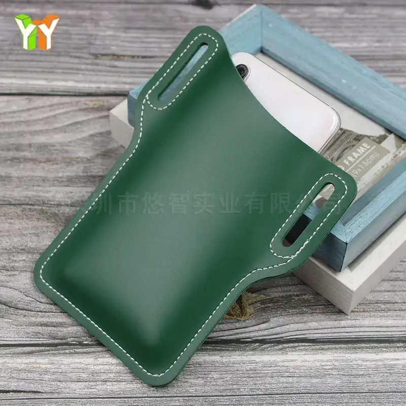 Brown PU Leather Mobile Phone Waist Bag with Stitching