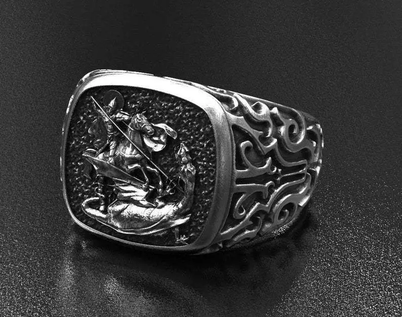European St. George Ring with Dragon Design - Image 2