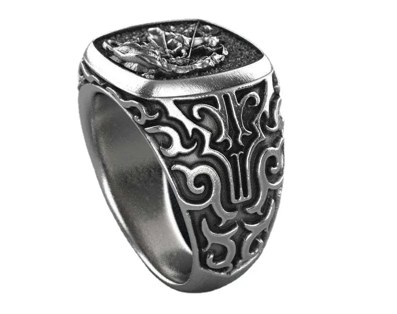 European St. George Ring with Dragon Design - Image 4
