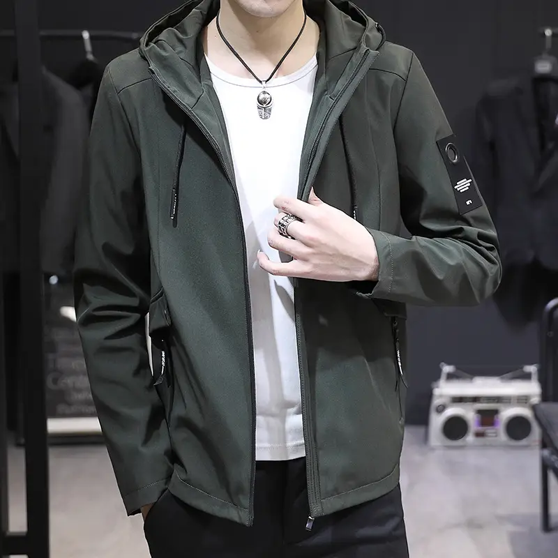 Men Grey Hooded Slim Fit Jacket All Match - Image 7