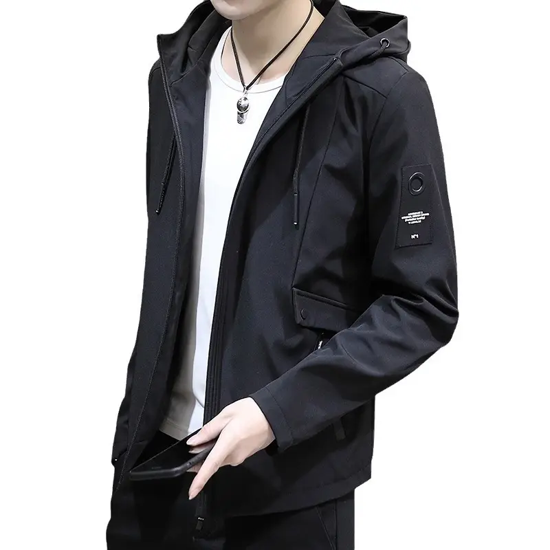 Men Grey Hooded Slim Fit Jacket All Match - Image 8