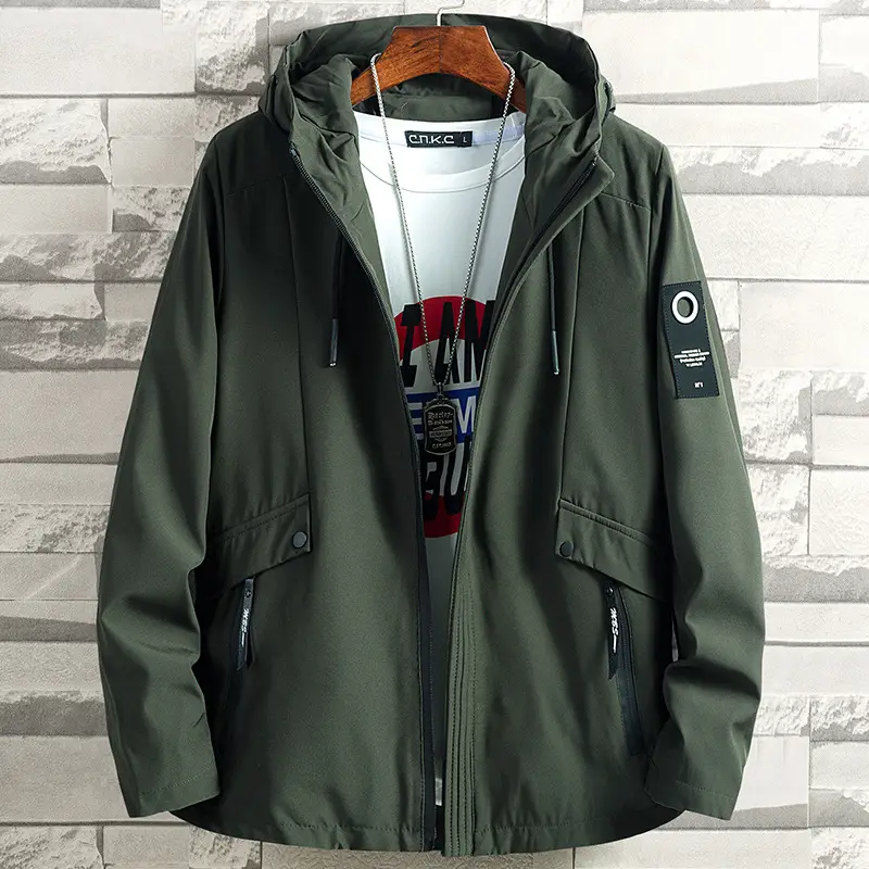 Men Grey Hooded Slim Fit Jacket All Match - Image 3