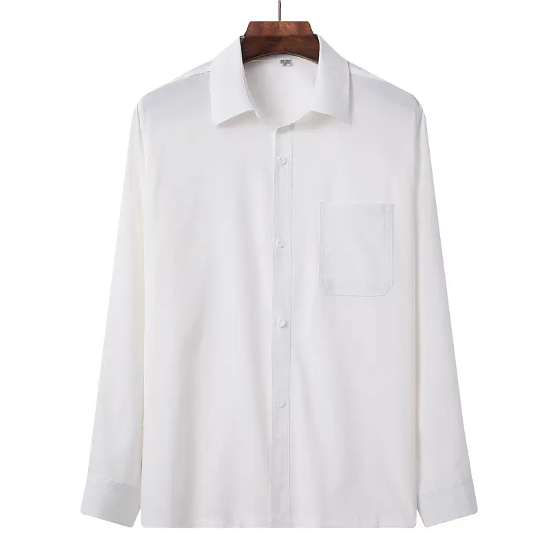 White Long Sleeve Lapel Men Shirt Middle Age - Image 9