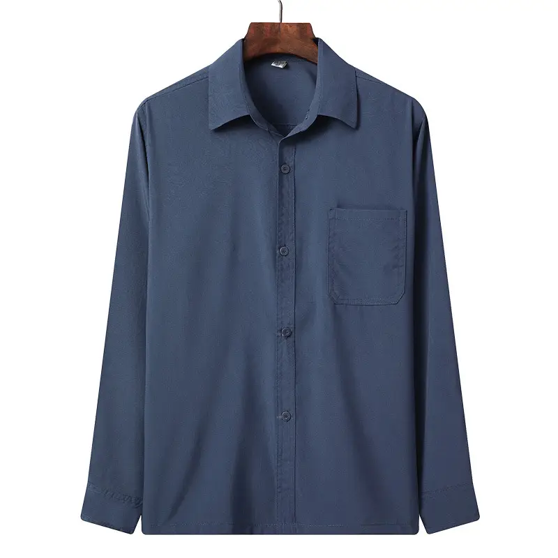 White Long Sleeve Lapel Men Shirt Middle Age - Image 2