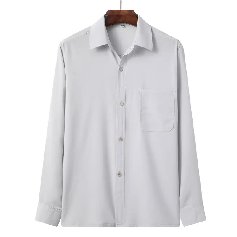 White Long Sleeve Lapel Men Shirt Middle Age - Image 4