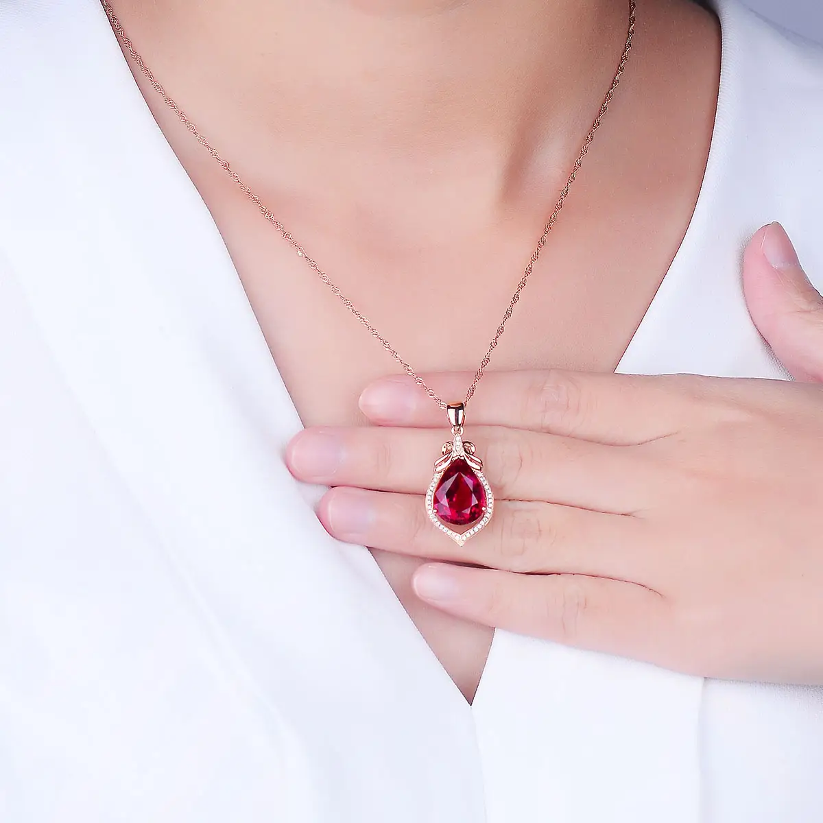 Rose Red Tourmaline Pendant for Women 18K Gold - Image 4