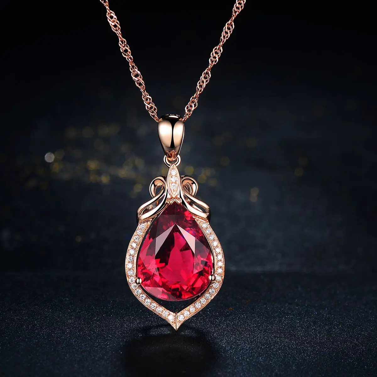 Rose Red Tourmaline Pendant for Women 18K Gold - Image 5