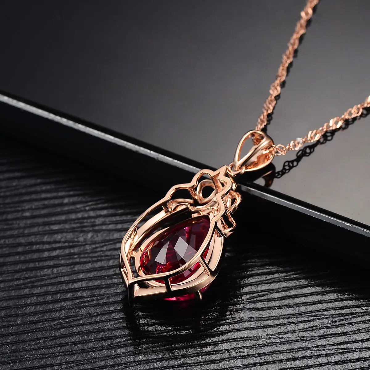 Rose Red Tourmaline Pendant for Women 18K Gold - Image 7