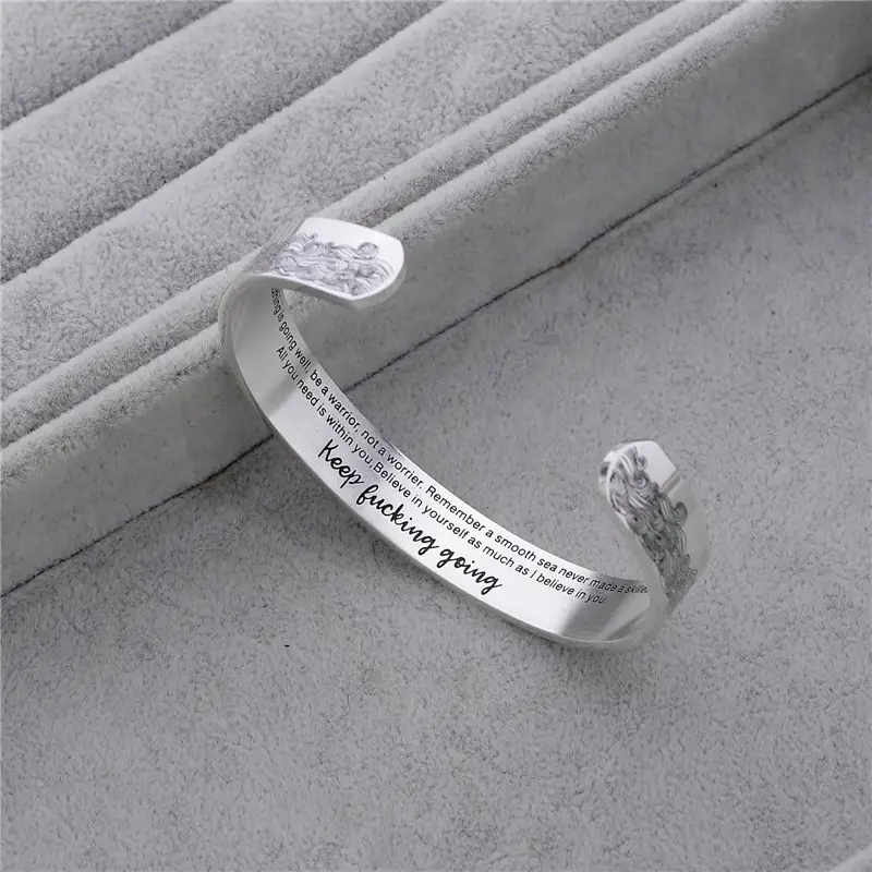 High-End Open Bracelet Wave Lettering Titanium Steel 10Mm - Image 5