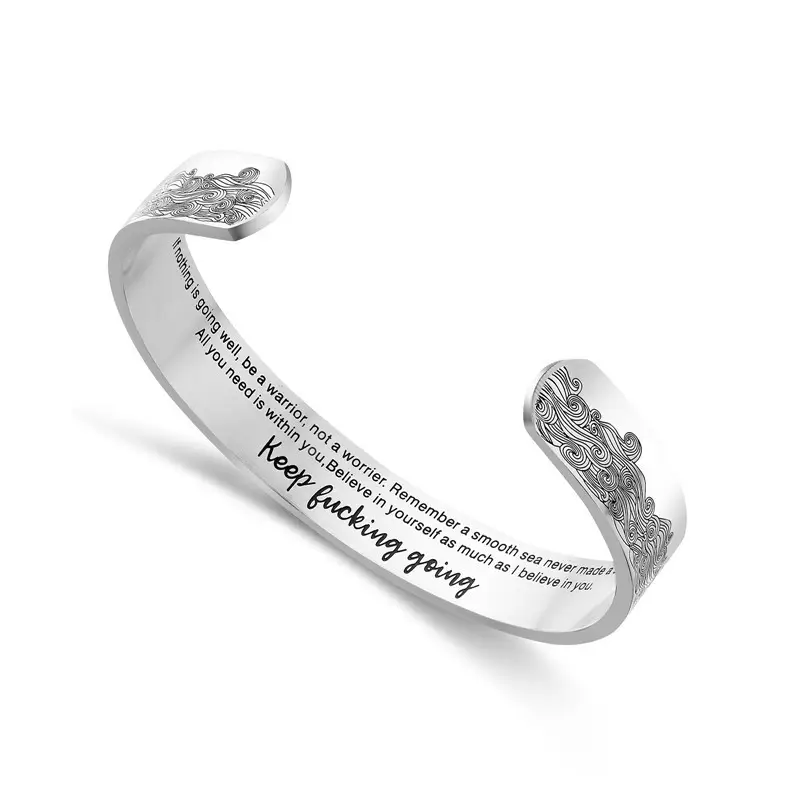 High-End Open Bracelet Wave Lettering Titanium Steel 10Mm - Image 6
