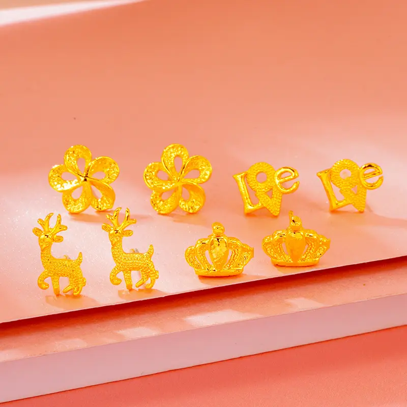 Vietnam Sand Gold Crown Rose Flower Earrings 11mm - Image 7