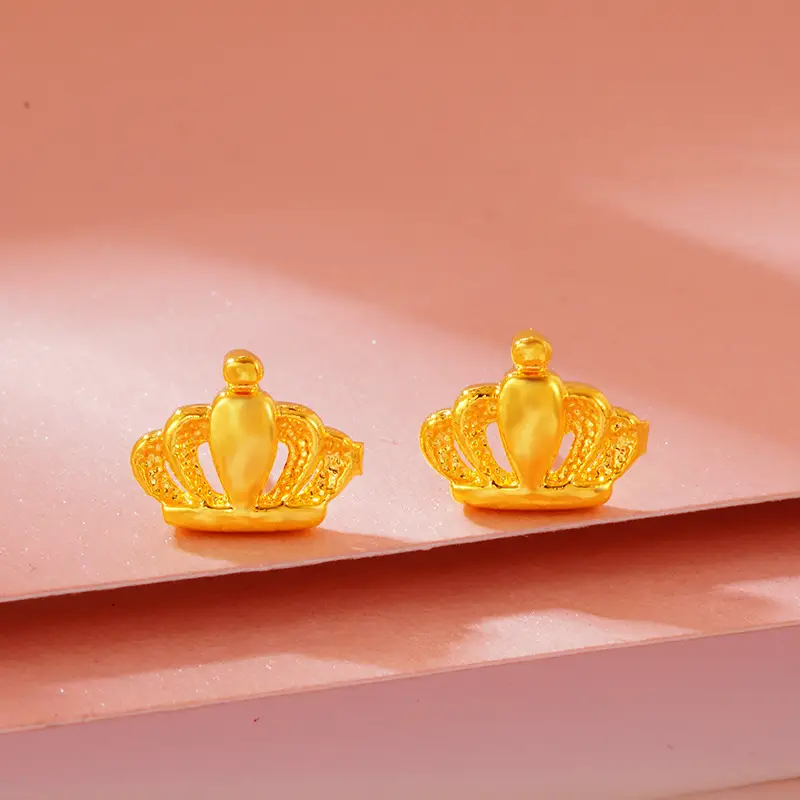 Vietnam Sand Gold Crown Rose Flower Earrings 11mm - Image 8