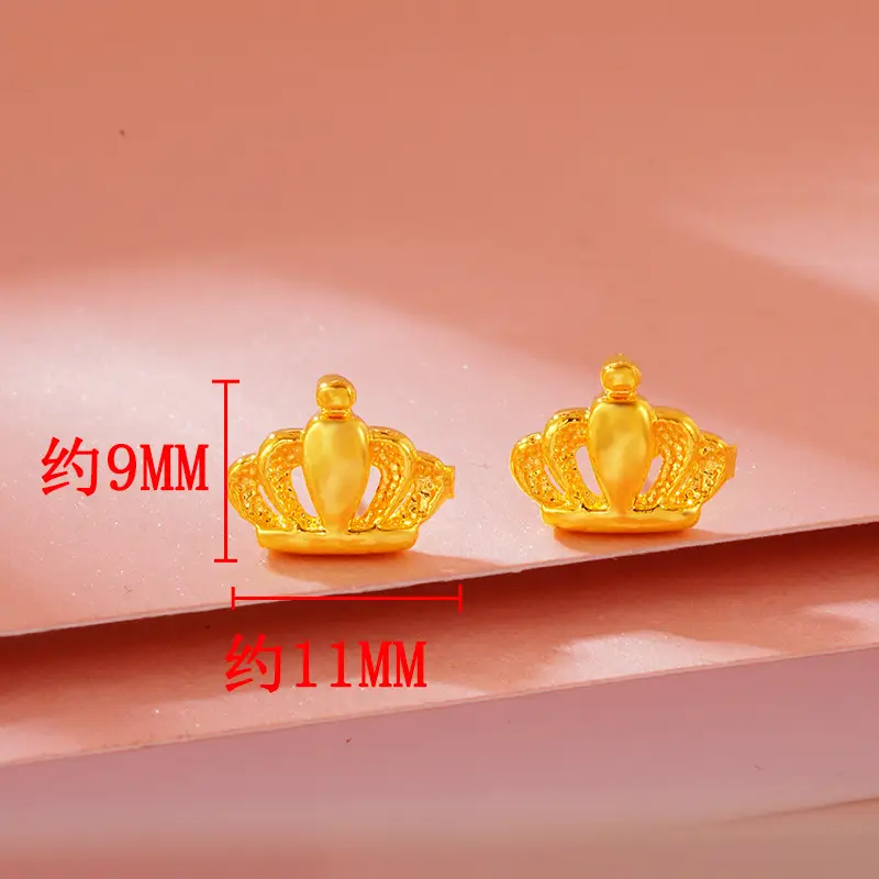 Vietnam Sand Gold Crown Rose Flower Earrings 11mm - Image 4