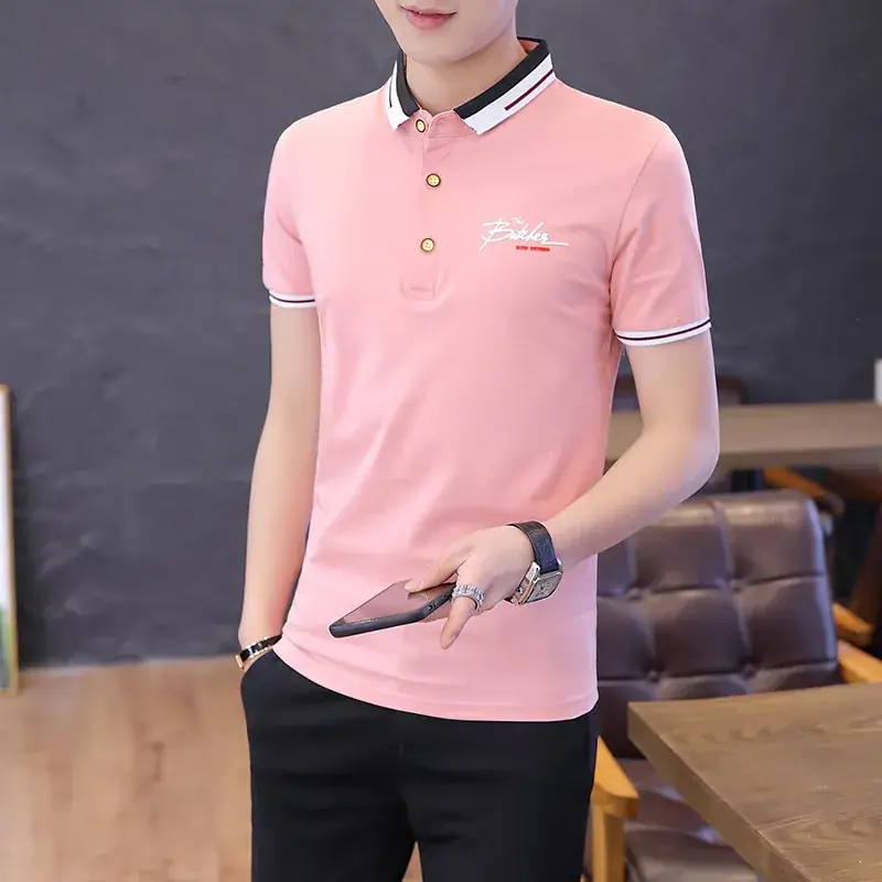 Men Pink Polo T-Shirt Slim Fit Solid Color