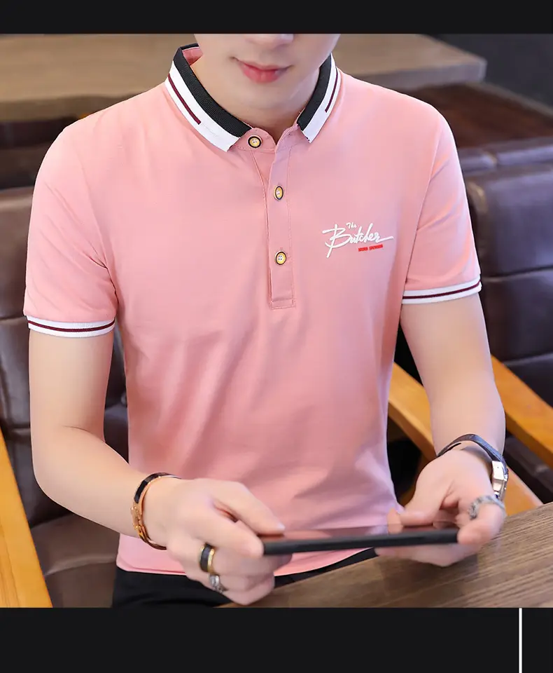 Men Pink Polo T-Shirt Slim Fit Solid Color — feature 11