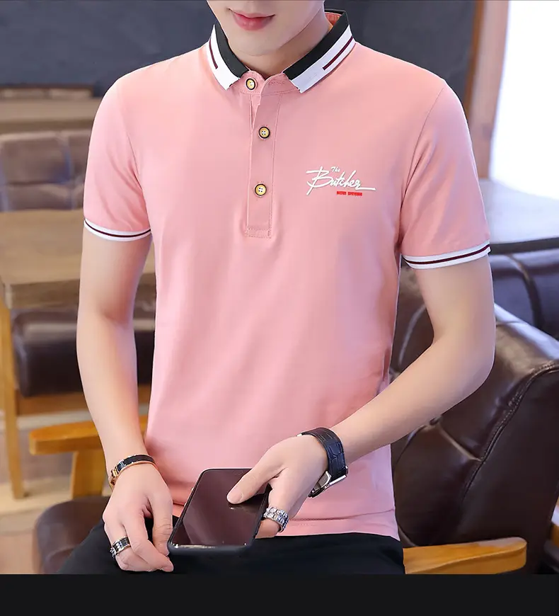 Men Pink Polo T-Shirt Slim Fit Solid Color — feature 13