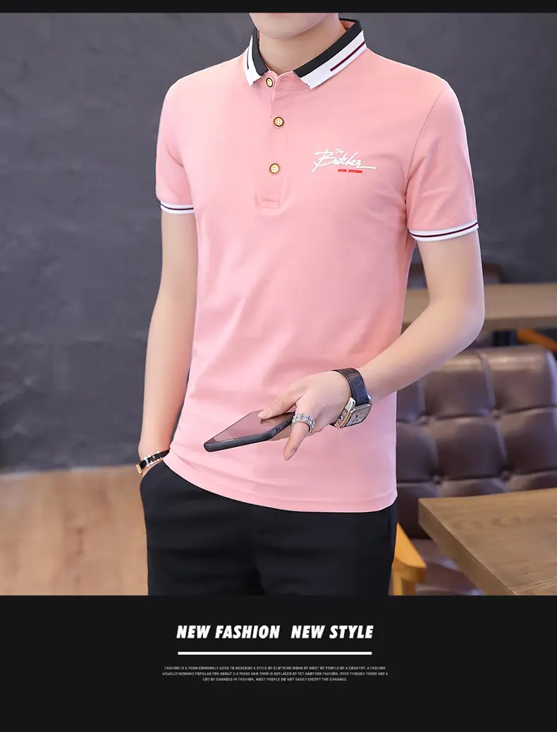 Men Pink Polo T-Shirt Slim Fit Solid Color — feature 14