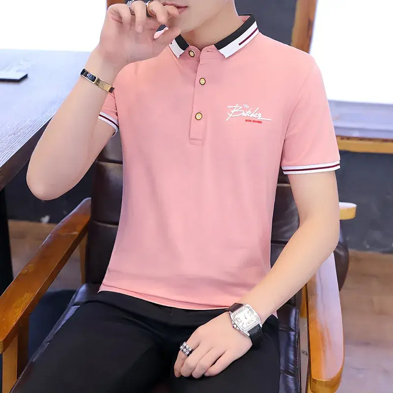 Men Pink Polo T-Shirt Slim Fit Solid Color