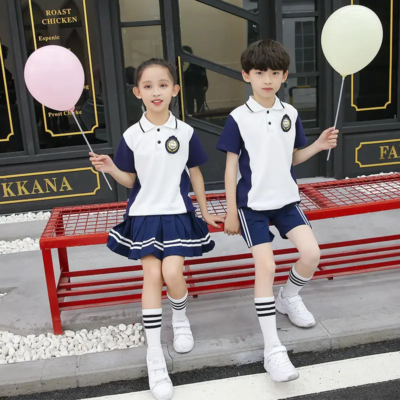 British Style Kids Uniform Summer School Suit White Blue - Image 8