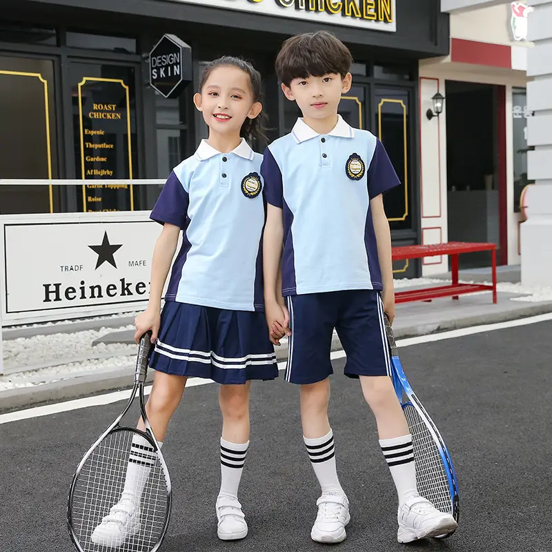 British Style Kids Uniform Summer School Suit White Blue