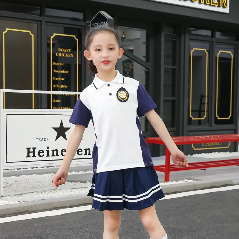British Style Kids Uniform Summer School Suit White Blue