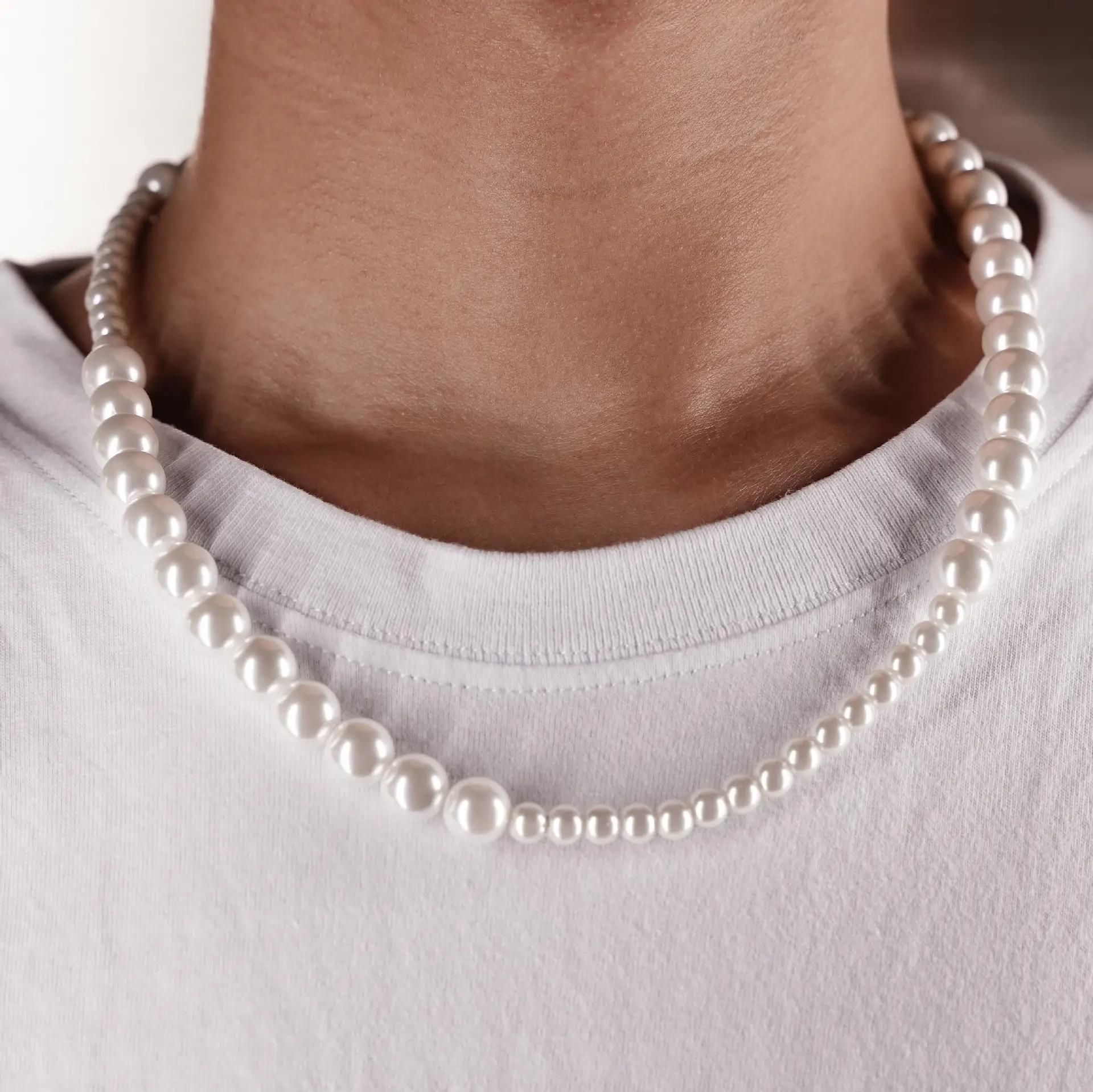 Vintage Pearl Necklace with Spliced Shell Beads Unisex