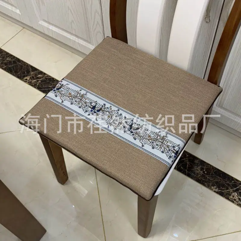 New Chinoiserie Cushion Mahogany Sofa Chair Seat Cushion Linen Dining Table - Image 3