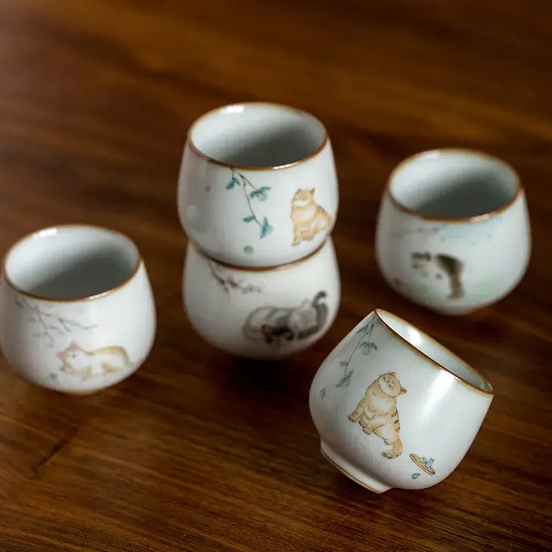 Antique Moon White Ruyao Cat Ceramic Tea Cup - Image 7