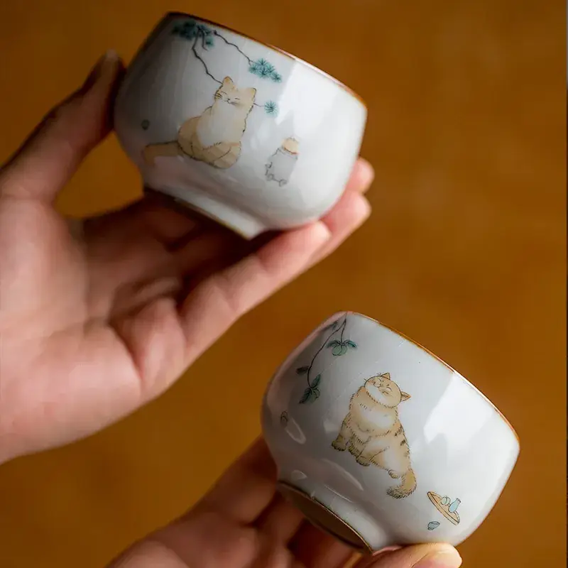 Antique Moon White Ruyao Cat Ceramic Tea Cup — feature 5