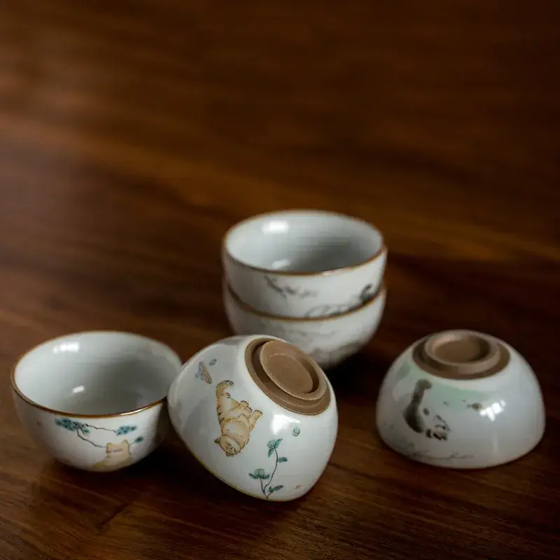 Antique Moon White Ruyao Cat Ceramic Tea Cup — feature 6