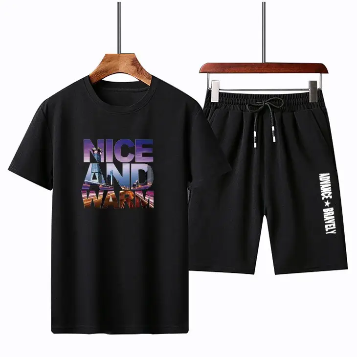 Men Black Graphic T-Shirt & Shorts Set Summer Casual - Image 5
