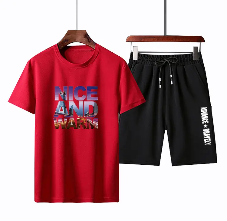 Men Black Graphic T-Shirt & Shorts Set Summer Casual - Image 2