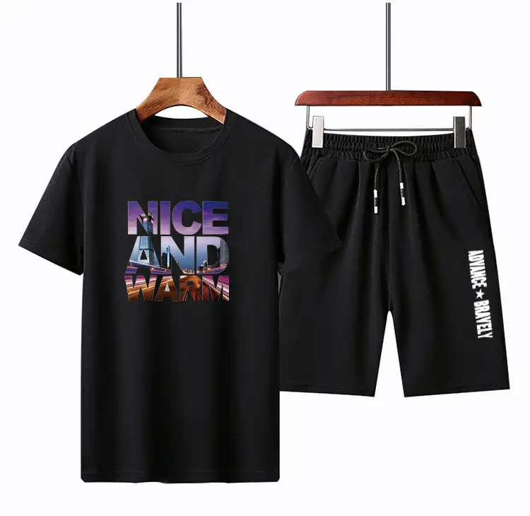 Men Black Graphic T-Shirt & Shorts Set Summer Casual - Image 3