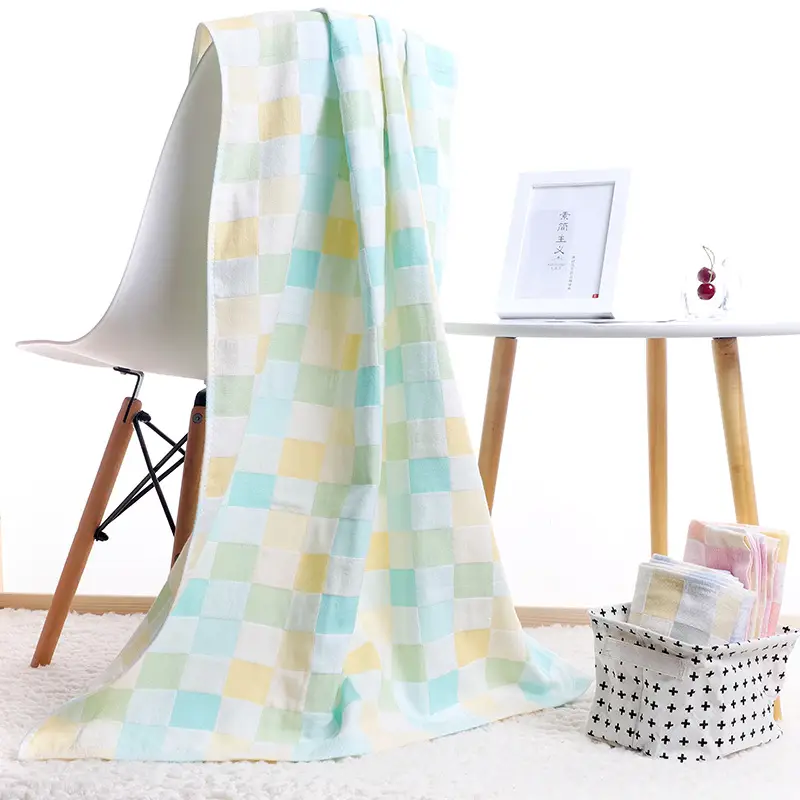 Baby Bath Towel Cotton Gauze Blue Double Layer - Image 2