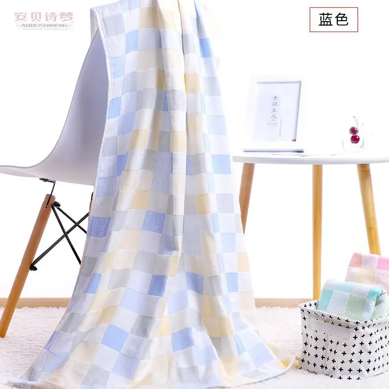 Baby Bath Towel Cotton Gauze Blue Double Layer - Image 3