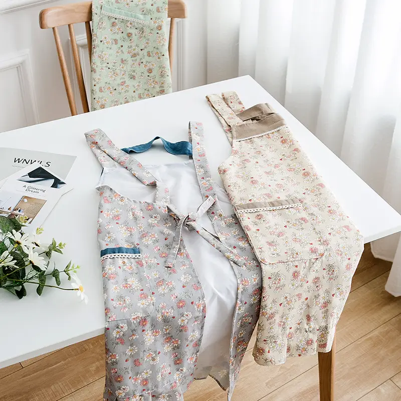 Japanese Floral Work Apron for Women Waterproof Oil-proof Kitchen - Image 6