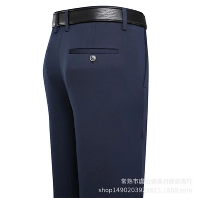 Men Elastic Waist Pants Grey High Waist Business Casual