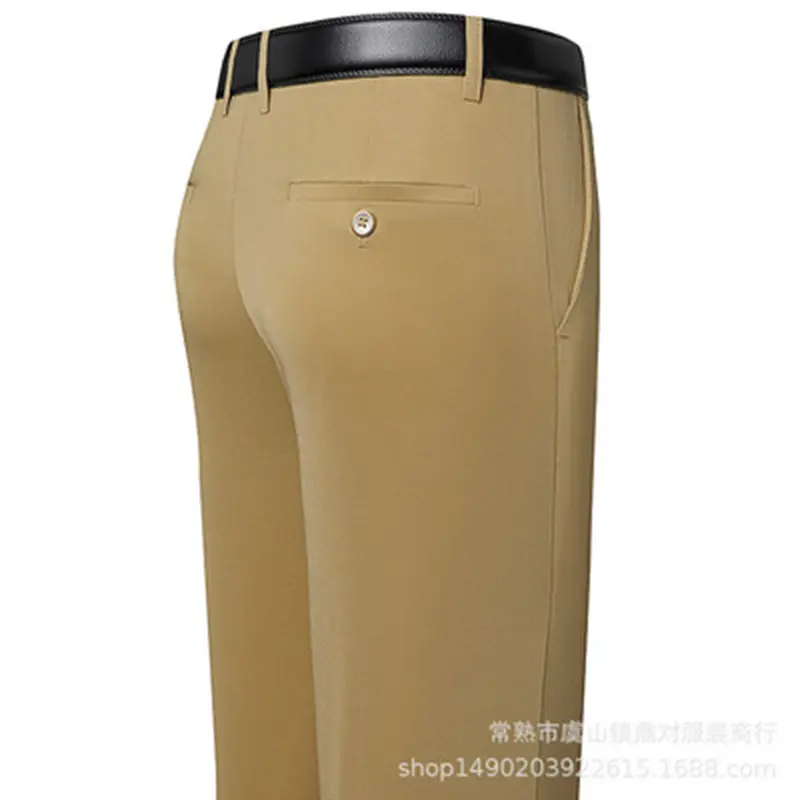 Men Elastic Waist Pants Grey High Waist Business Casual