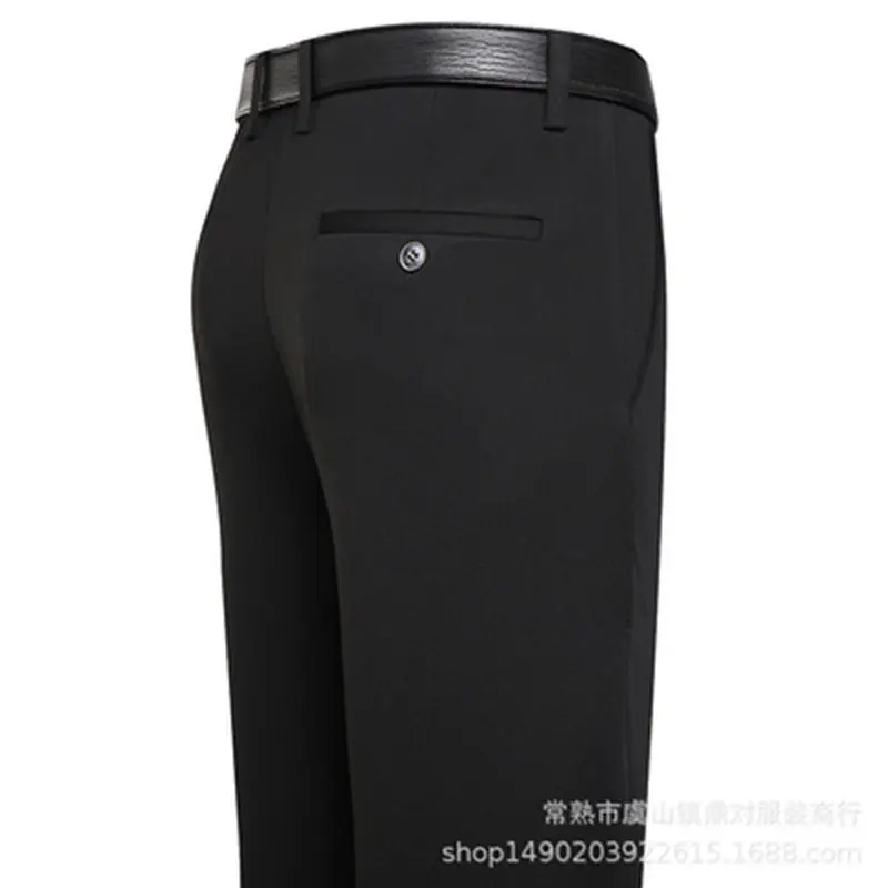 Men Elastic Waist Pants Grey High Waist Business Casual