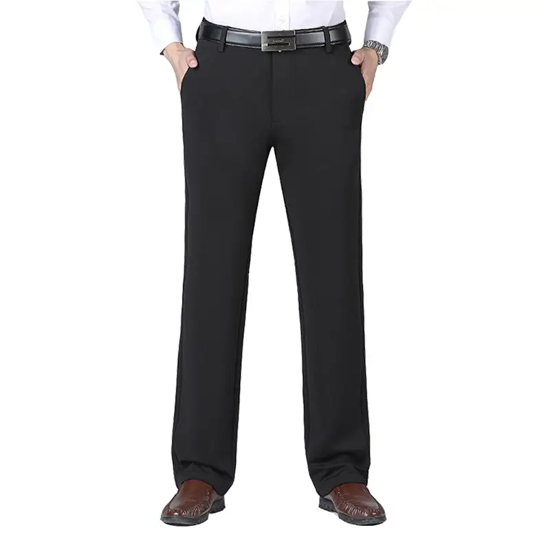 Men Elastic Waist Pants Grey High Waist Business Casual