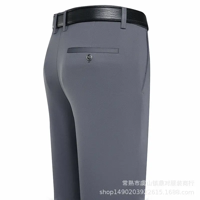 Men Elastic Waist Pants Grey High Waist Business Casual