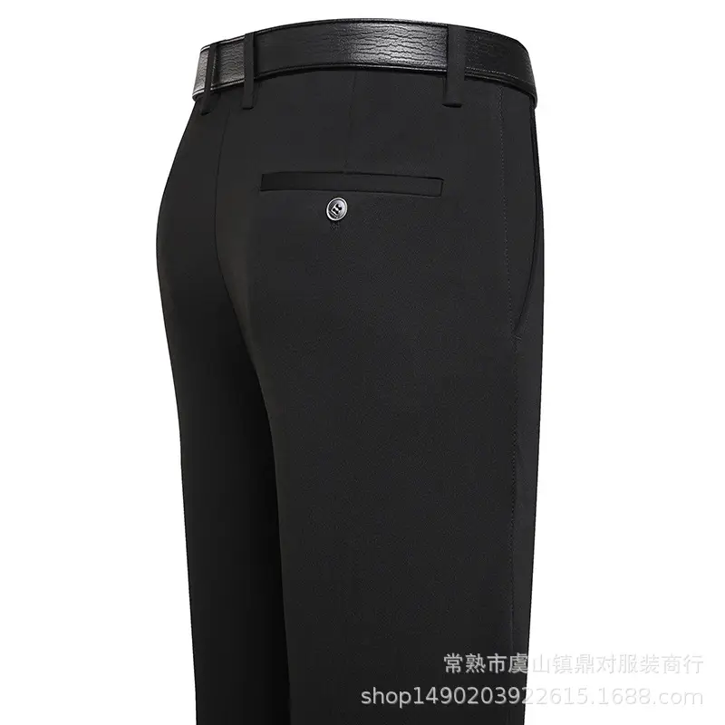 Men Elastic Waist Pants Grey High Waist Business Casual