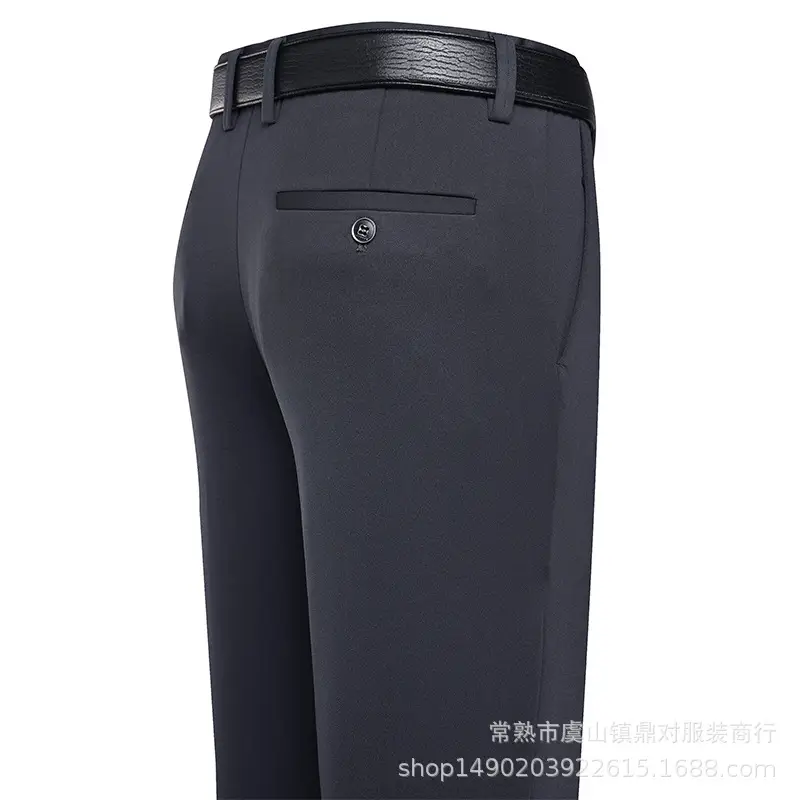 Men Elastic Waist Pants Grey High Waist Business Casual